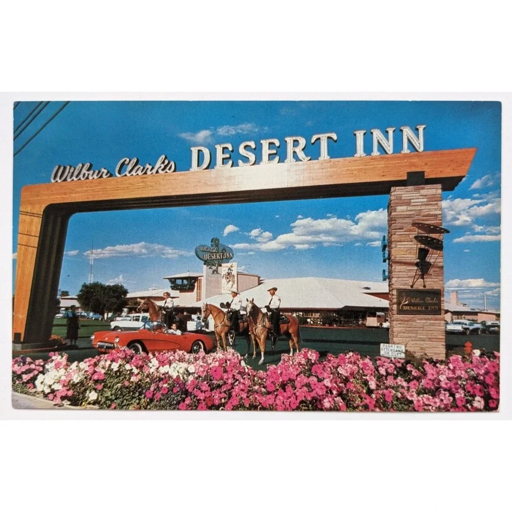 Wilbur Clark's Desert Inn Arch Entrance Horses Corvette Las Vegas NV Postcard K5